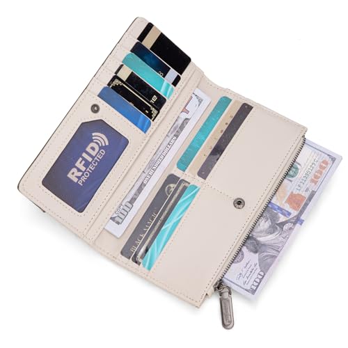 Image of Montana West Wrangler Women's Wallet Travel RFID Wallet Womens Slim Bifold Wallets, Card Cases & Money Organizers White Wallets for Women Ladies Female with Smooth Zippers