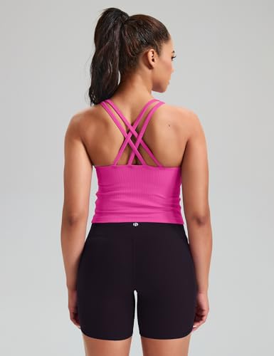 Image of HeyNuts Zeal Bras Longline Ribbed Medium Support Sports Bras, Crisscross Back Tank Tops with Removable Pads A-D Cups