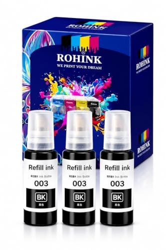Image of ROHINK 003 Compatible Refill Ink for Epson L3110, L3150, L3250, L3252, L3115, L3116, L3101, L3210, L3215, L3216, L3151, L3152, L3156, L5190 Printers(003 Black Pack 3)