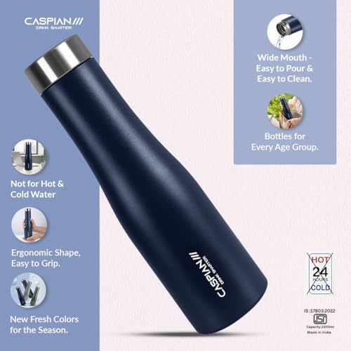 Image of CASPIAN / / / Aqua ISI Certified Stainless Steel Water Bottle 1ltr. (G Grey, 1 Litre, Set of 6) | Leak Proof Thunder for Fridge Home Office Travel School Kids Boys Girls Adults Sports Gym Yoga| BPA Free