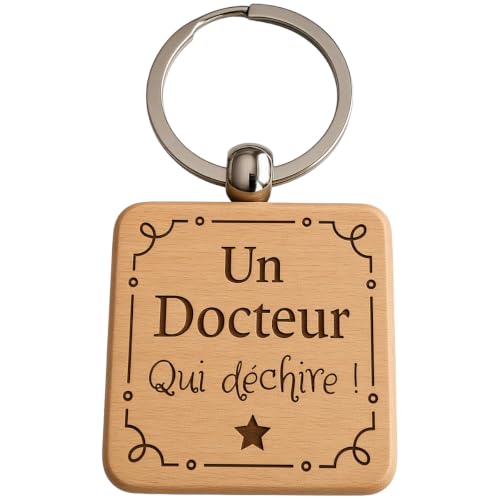 Porte-Clés en Bois Gravé Personnalisé - Idée Cadeau Docteur Personnalisé Unique pour Collègue de Travail, Ami, Famille - Porte Clef Docteur Idéal pour Cadeau de Noël, Anniversaire