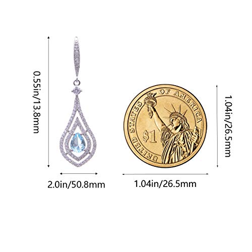 Cubic Zirconia Teardrop Dangle Earrings - Sterling Silver Pear Shape Crystal CZ Chandelier Rhinestone Wedding Statement Earring for Bride Bridesmaids Mother of Bride Pageant Party Prom3