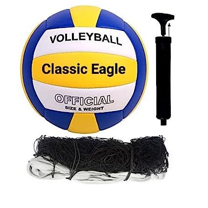Vishwa Sports New Classic Eagle PVC Synthetic Rubber Volleyball with Wonderful Look Size -4 with Air Pump and Nylon Net | Complete Volleyball Kit (Set of 1) (Multicolour) (B0C7V4YML1) Amazon Price History, Amazon Price Tracker