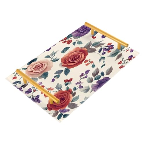 BOESI Graffiti Vintage Rose Tray, Tray with Handles, Countertop Organizer, Decorative