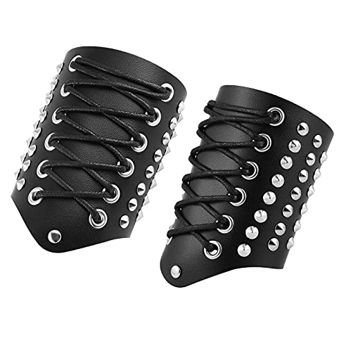 STWTR Men's Wide Cuff Wristband Punk Rock Motorcycle Wide Belt Leather Stainless Steel Rivet Wristband