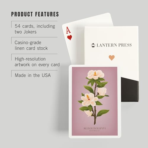 Lantern Press Mississippi, Vintage Flora, White Magnolia, 52 cartas de póker miniatura 3