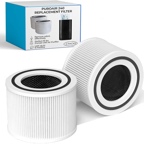 3-in-1 Grade True Puroair Hepa 14 Air Purifier Filter Replacement Activated with Carbon Filter Compatible with Puroair 240 Air Purifier Effectively Removes 99.9% of Odors, Smoke, Pollen, 2 Pack -  JORHOME, APRF001