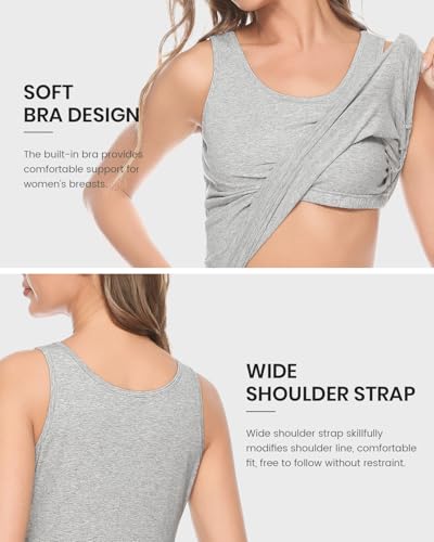 Image of AMVELOP Tank Tops for Women Built in Bra Cotton Shelf Bra Tanks Layering Undershirts 2-3 Pack