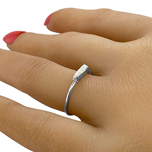 Miniatura 2 de White Desert Opal Ring, Sterling Silver, Stackable, Authentic Native American USA Handmade, Artist Signed, Nickel Free (Size 6)