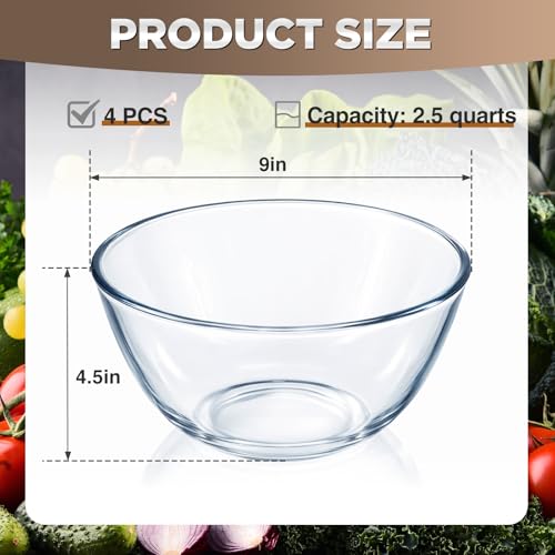 Set de 4 Tazones de Vidrio Transparentes 2.5qt miniatura 2