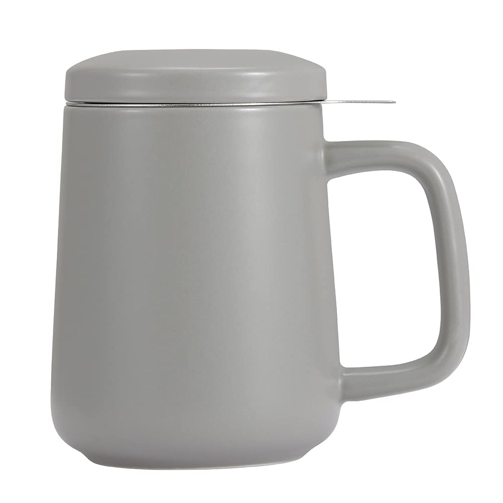 Photo 1 of Tea Te Ching Ceramic Tea Cup - 16 Oz Tea Mug with Infuser and Lid | Stainless Steel Tea Strainer for Steeping Loose Leaf Tea | Elegant Tea Infuser Mug | Coffee Cups with a Beautiful Gift Box, Grey Gray