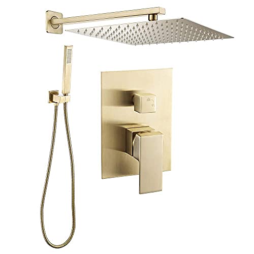 VALAZ Douche Encastrable | Mitigeur Douche 2 voies, Pulvérisateur Effet Pluie | Installation Murale Facile et Rapide | Inoxydable, Pulvérisateur 25 cm, Doré Brossé...