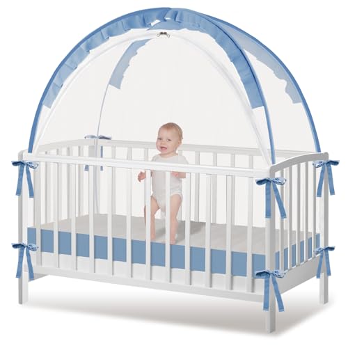 Crib Tent - Crib Net to Keep Baby in, Stop Baby from Climbing Out of Crib, Pop Up Crib Tent with Durable Breathable Net Double Zipper Strong Rods Installation Convenience