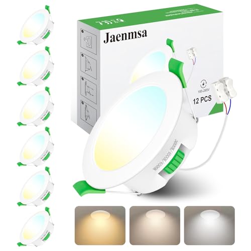 Jaenmsa Spot LED Encastrable 230V, 12W Trou Ø 125-135mm spot salle de bain IP44 LED Plafond, Dimmable, Blanc chaud 3000K Blanc neutre 4000K Blanc froid 6500K, Lot de 6