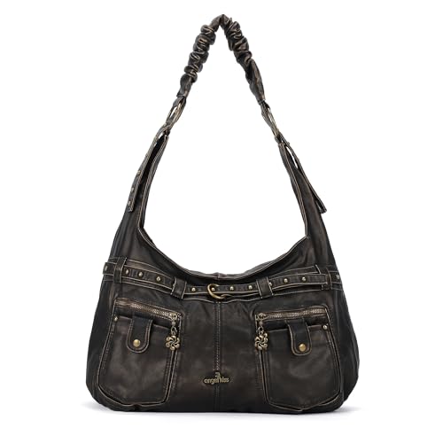 Angel Kiss Große Hobo-Umhängetaschen für Damen, Vagen, Leder, mehrere Taschen, Designer-Handtaschen mit Nieten, Bronze, Large