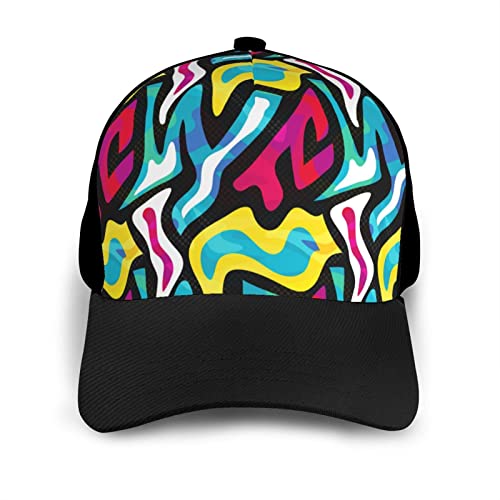 LAMPPE Gorra de béisbol con patrones geométricos y elementos urbanos, gorra de béisbol negra de poliéster ajustable para exteriores, unisex, para hombres y mujeres, Negro, Talla única