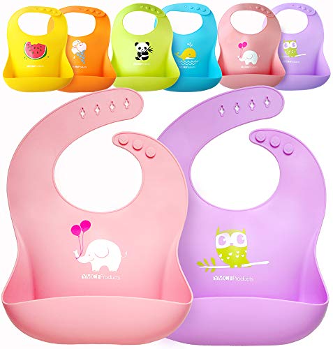 Single or Set of 2 Waterproof Silicone Baby Bib Lightweight Comfortable Easy-Wipe Clean