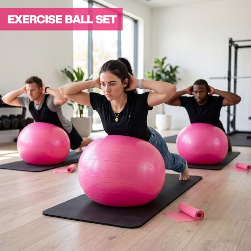 Image of Sotiff Pilates Kit 23-26 Inch Pilates Yoga Ball Exercise Balls and Resistance Band Set for Workout Pregnancy Stability 15-25lbs Anti-Burst with Foot Pump for Office, Home and Gym