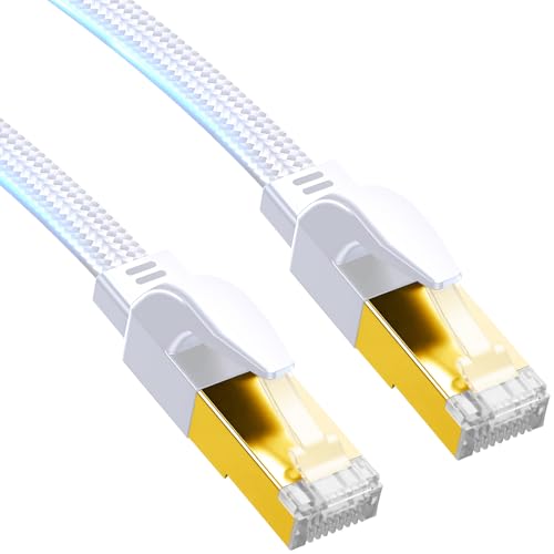 ULTRICS Cat 8 - Cable Ethernet (20 m, 40 Gbps 2000 MHz, cable de red RJ45, Cat8, nailon trenzado plano, cable LAN, superfluo, cables Ethernet para router, switch, módem, Laptop, PS5/PS4, TV, Xbox