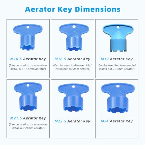 Hibbent 12 Pcs Faucet Aerator with 6 Pcs Faucet Aerator Key Removal Wrench Tool, Aerators Replacement Inserts for Sink M16.5 18.5 21.5 24 mm Tap Aerators Flow Restrictor