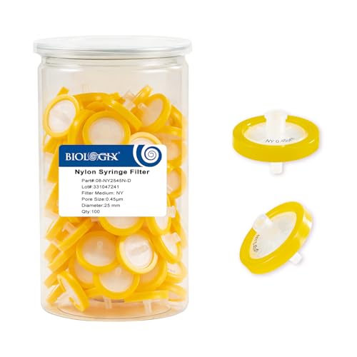 Image of Syringe Filters Nylon, 25mm, 0.45um, Non-Sterile, 100Pack | Syringe Lab Filter, Nylon Membrane, Non-Sterile Needle Filter, Lab Filtration, Barreled Packed Laboratory School Science