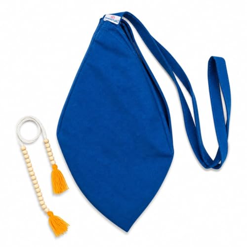 Image of Original Pure Cotton Gomukhi Japa Mala Bag /Chanting Bag or Beads Bag /Jholi /Thole with Zip Pocket and Sakshi Mala Counter (Blue)