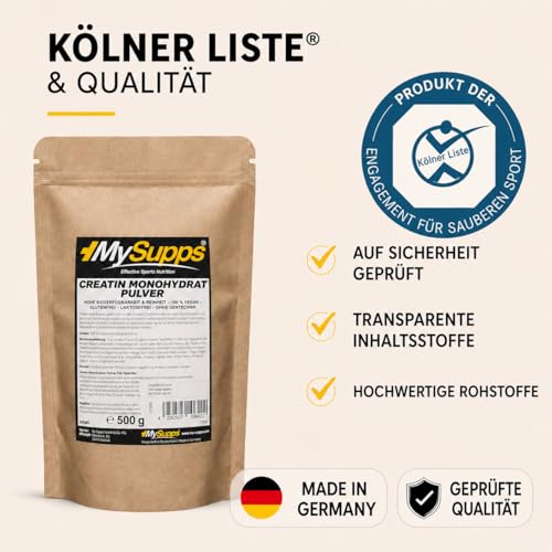 My Supps Creatin Monohydrat Pulver 500 g – perfekt löslich & mikrofein – 100% reines Creatine Monohydrate – Kölner Liste… – Ansicht 4