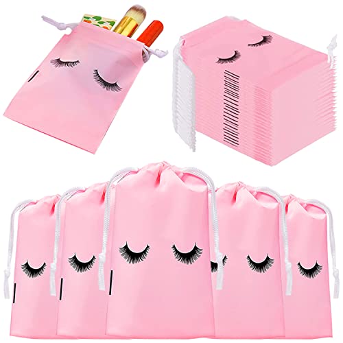 Lot de 50 Sacs de Soin des Cils, Sacs de Soin des Cils, Trousse de Maquillage Portable avec Cils, Sac de Voyage pour Cils, Sacs à cosmétiques avec Cordon de Serrage pour Femmes Filles Cover