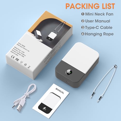 Andwing Ventilador de pescoço portátil recarregável, mini ventilador portátil com clipe de cintura a