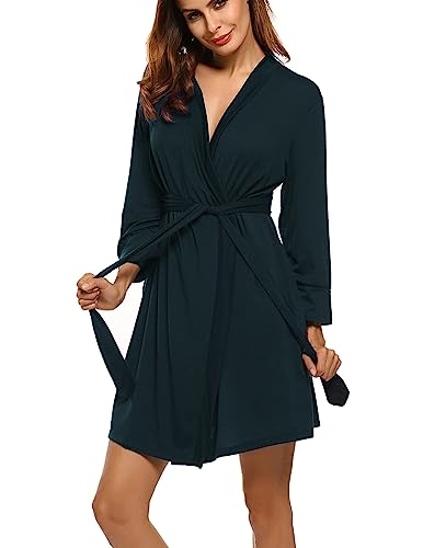 Image of HOTOUCH Womens Robe Lightweight Short Knit Bathrobe Soft Ladies Sleepwear with Pockets