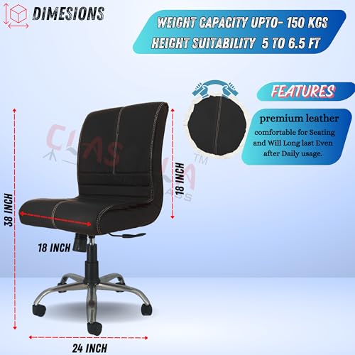 Image of NEWTURN� Maxson ARMLESS (PRE-Assembled) with Heavy Duty Metal Stand Ergonomic Premium Leather Revolving Office Chair with 1 Years Warranty(TILT Pushback Mechanism) (Black Rexine)
