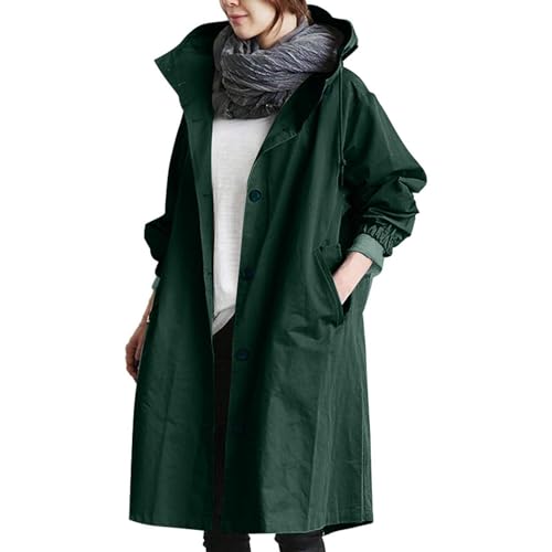 Raincoat Women Waterproof Hooded Trench Coat Button Down Long Rain Jackets Lightweight Outdoor Rain Coats Windbreaker