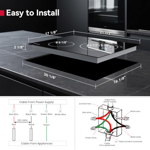 Image of GASLAND Electric Cooktop 21 Inch 2 Burner, ETL Certificated 3700W Built-in Radiant Stove Top With 16 Power Levels, 240V Ceramic Stovetop for Apartment, Slide Touch Control