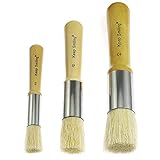 BLLNDX Wooden Stencil Brush 3PCS Natural Pure Hog Bristle Template Paint Brushes for Acrylic Oil Watercolor Art Painting Stencil Project Card Making DIY Crafts (#2,6# and #10)