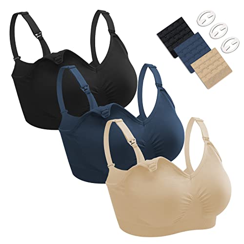 Image of Nursing Bras for Breastfeeding 3 Pack Seamless Maternity Bras Pregnancy Sleep Bralette with Extra Bra Extenders and Clips