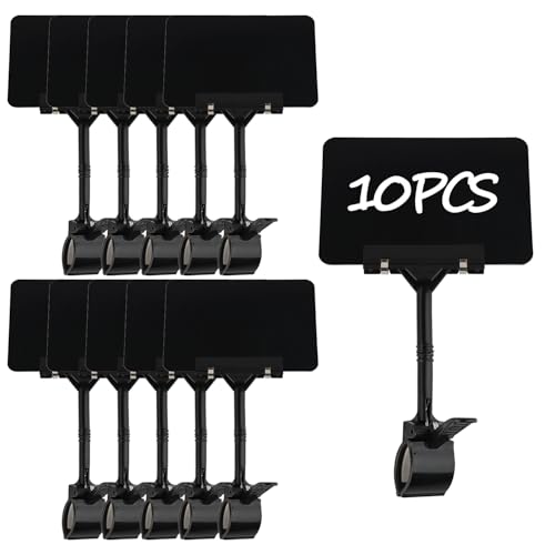 Ayuanb 10 Pack Plastic Chalkboard Signs with Long Clip, Double Head Rotating Display Price Tags Merchandise Clip Holder for Business Retail Food Clothing Rack Shelf Basket Sign Display (Black)