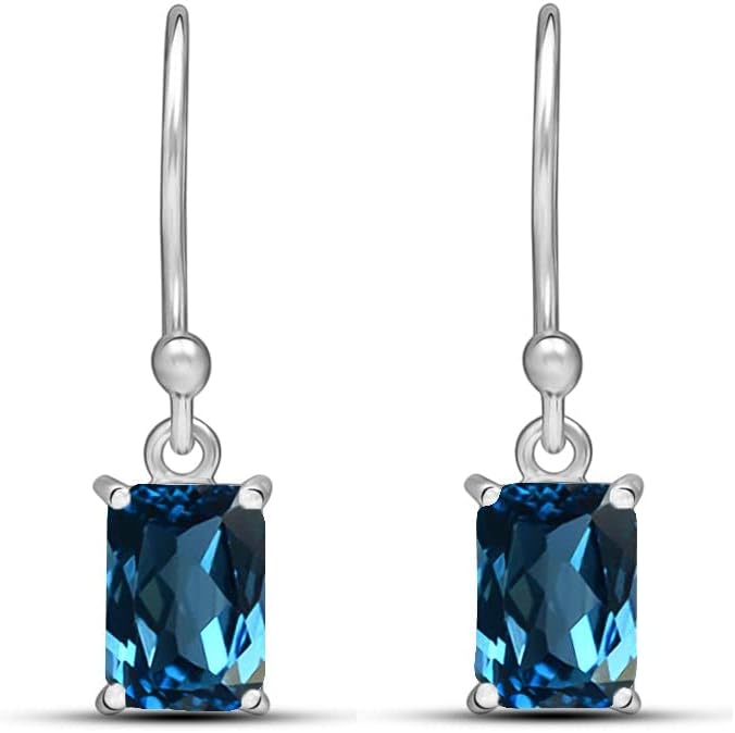 Genuine London Blue Topaz 925 Solid Sterling Silver Earrings 20mm - Image 2