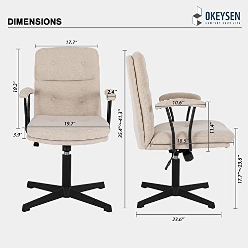 Okeysen Modern Office Desk Chair, Vanity Chair With Removable Padded Armrests For Home, Ergonomic Swivel Chair With No Wheels, Linen Padded Comfy Chair With Premium Thick Cushion #TOP1