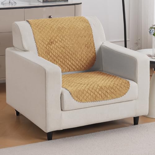 Image of HOKIPO Quilted Sofa Cover for 1 Seater for Seat & Back, 'Quilt Classic' Yellow (IN-925-YLW*2)