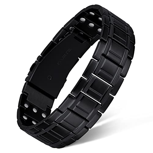 Feraco Magnetic Bracelets for Men Titanium Steel Bracelets with 3X Ultra Strenth Neodymium Magnets Adjustable Health Gift (Black)