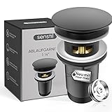 senstil Universal Ablaufgarnitur mit Überlauf für Waschbecken & Waschtisch - Schwarz Pop Up Ventil – aus massives Messing – Gratis Dichtungen, Ablaufventil Abflussgarnitur – Inkl. Einbauanleitung