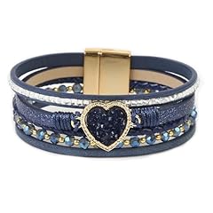 druzy heart leather cuff bracelet-navy