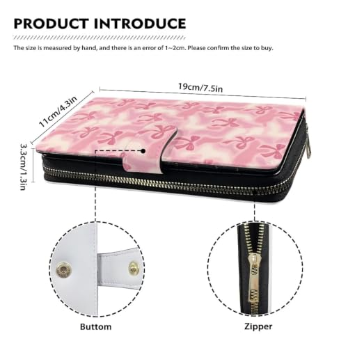 Image of COEQINE Ladies Wallets Pink Leopard Heart Black Printed Leather Phone Long Clutch Purses Check Coin Change Holder
