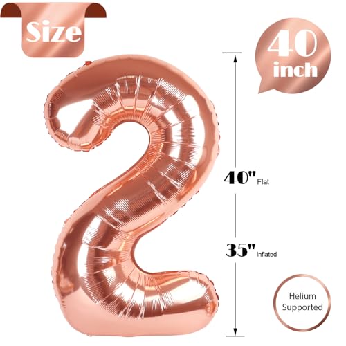 Image of Rose Gold Number 2 Balloon 40 Inch, 2nd Birthday Decoration, Sparkling 2 Number Balloon Party Decor