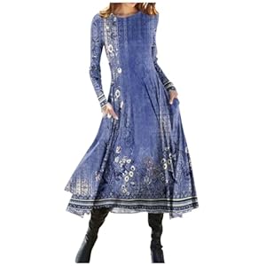 Women'S Spring Fashion 2024 Casual Printed Round Neck Pullover Slim Fitting Long Sleeve Dress, S-3Xl 8 41+naohdnil. sl500 . ss300