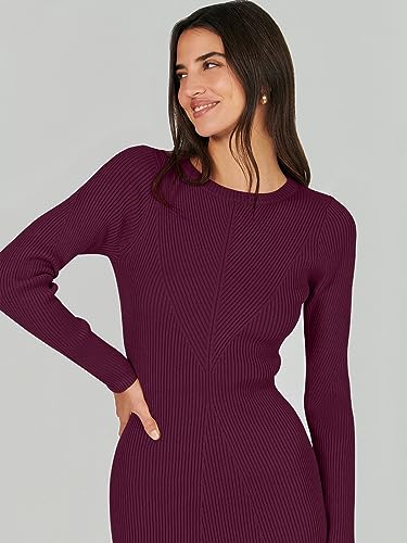 Image of ANRABESS Women Long Sleeve Sweater Dress Crewneck Bodycon Stretch Slim Fit Ribbed Knit Midi Dresses 2025 Fall Trendy Outfits Wine Red X-Large