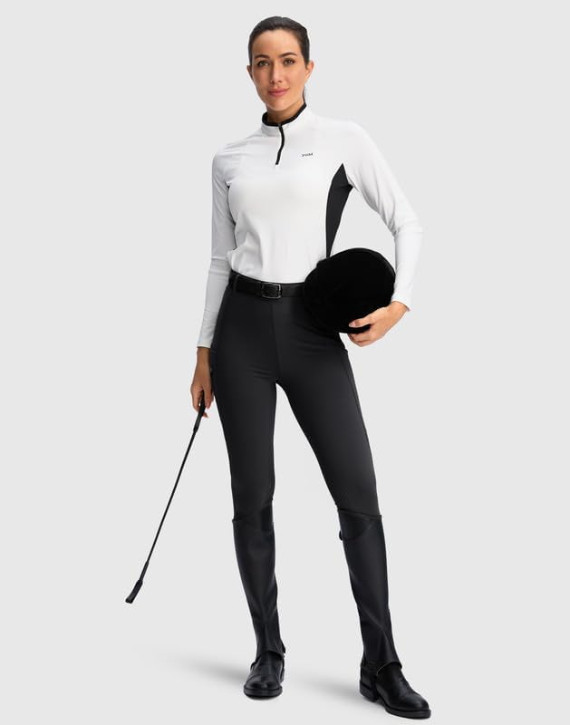 Miniatura 6 de SANTINY Pantalones de equitación para mujer con bolsillos con cremallera, mallas de asiento completo para la escuela, pantalones ecuestres