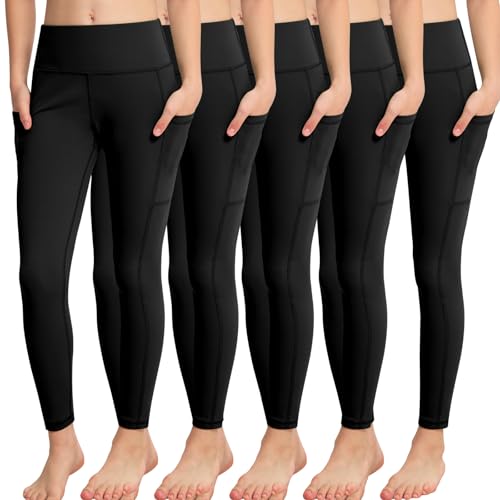 Girls' Athletic Leggings with Pockets (5-pack)