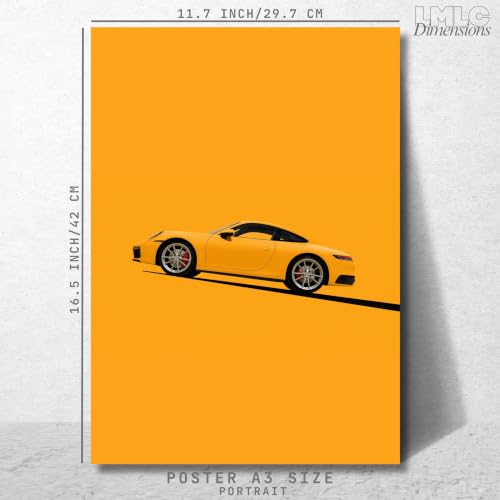 Image of Live Mad Live Crazy Yellow Porsche 911 Portrait Single Wall Paper Poster, A3 Size, 16.5L X 11.7W Inches Unframed Art Prints - Home, Bedroom, Living Room & Decor - Aesthetic, Matt Finish, Frame Not Included