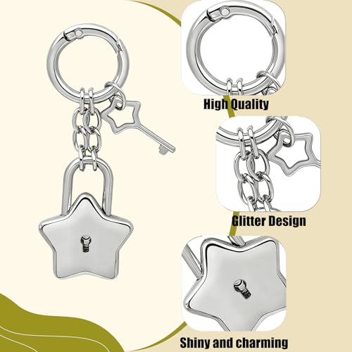 Jciopui Silver Star Bag Charms Fashion Star Padlock Keychain Aesthetic Y2K Purse Charms Accessories for Women Handbags Backpack Purse (Sliver) - image 3